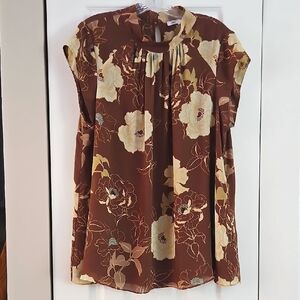 DR2 by Daniel Rainn Floral Brown Cap Sleeve Blouse, Size 1X